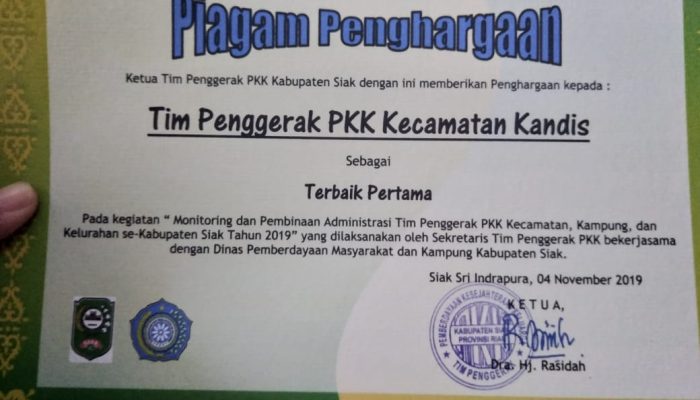 Alhamdulillah, TP PKK Kecamatan Kandis Terbaik Pertama