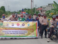 Pelaksanaan Program Kapolda Riau, Kapolsek Siak Kecil Lakukan Penyemprotan Disinfectan